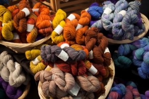 picture of many baskets of colorful yarn